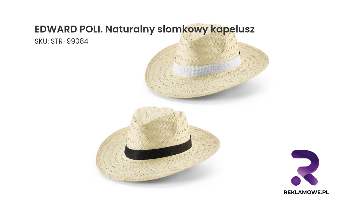 EDWARD POLI. Naturalny słomkowy kapelusz z poliestrową wstążką Naturalny słomkowy kapelusz marki Edward Poli