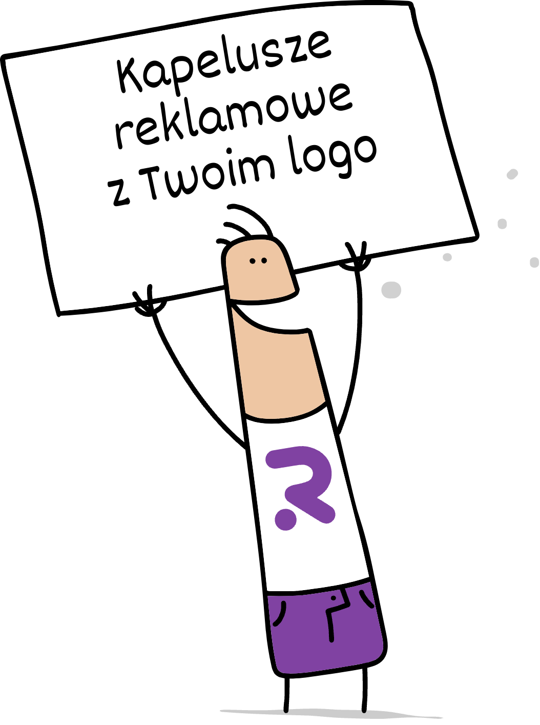 Buddy trzymający napis kapelusze reklamowe z Twoim logo