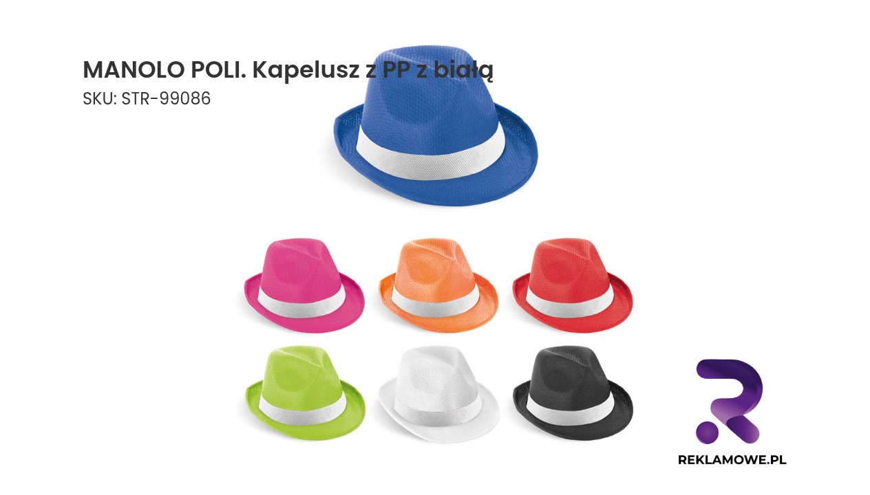 MANOLO POLI kapelusz z PP z białą taśmą – stylowy kapelusz damski